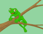 A cartoon frog in a tree